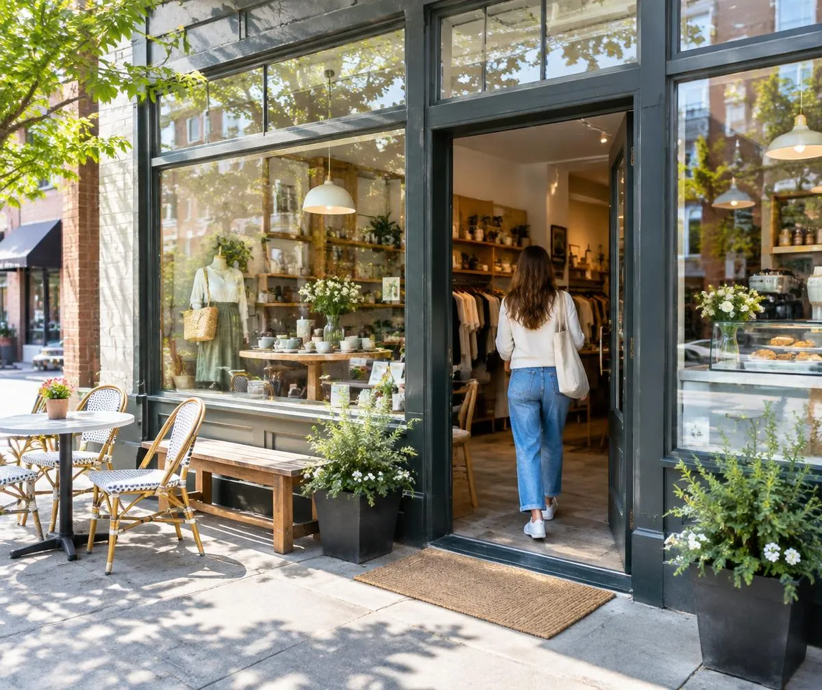 Customer walking into a local storefront